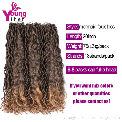 Mermaid Faux Locs 20inch Braids Hair Bohemin Crochet Braids Synthetic Braiding Hair Extension For Afro Women
